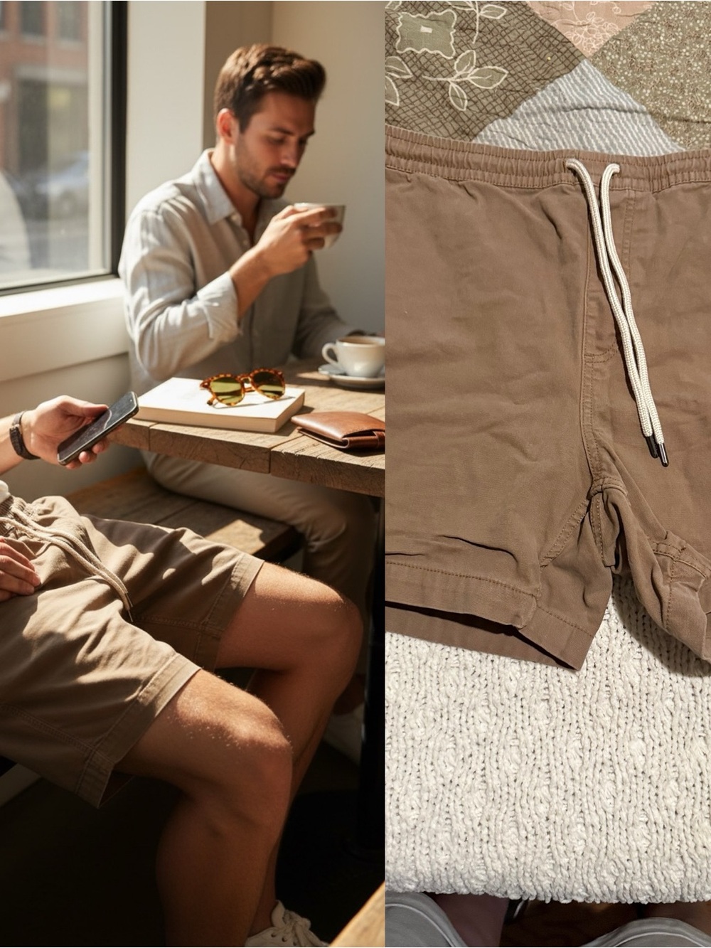Goodthreads Men’s XXL Brown Drawstring Casual Shorts Elastic Waist Cotton Blend